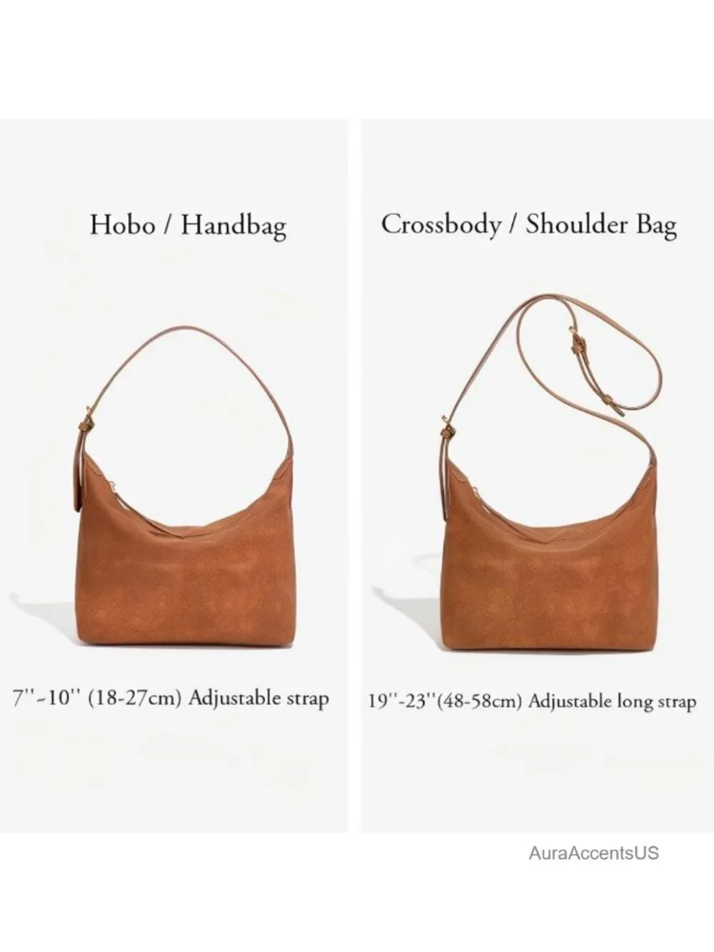 Faux Suede Hobo Bag for Women, Vintage Shoulder Crossbody Purse, Adjustable